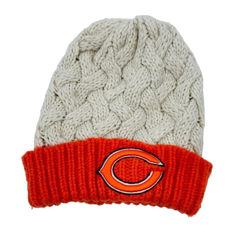 NFL Team Apparel Chicago Bears Beanie Womens OS Cream Orange Cable Knit Hat